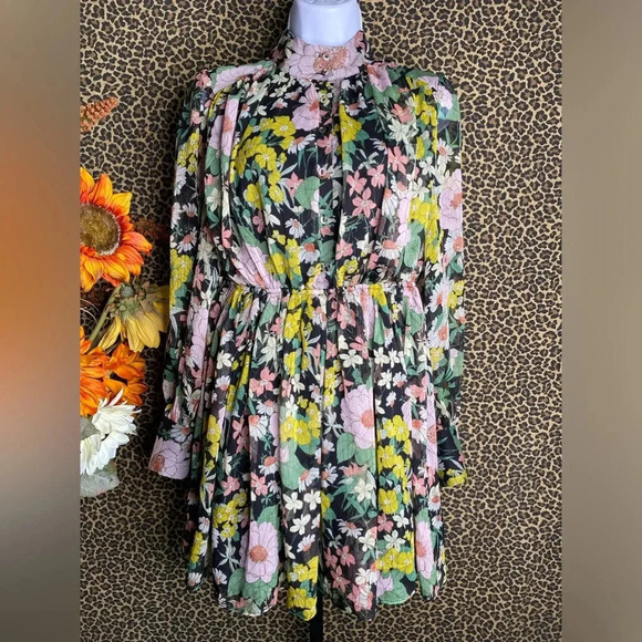 🦋B2G1🦋THE CLOTHING COMP Floral Long Sleeve Button Front Mock Neck Dress NWT - Picture 1 of 8
